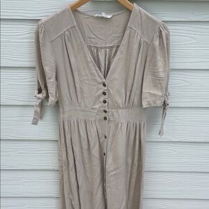 Rebellion Taupe Button-Front Midi Dress